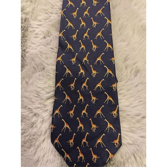 LAUREN Ralph Lauren Hand Finish Silk Tie Dark Blue with Giraffes - Picture 2 of 10